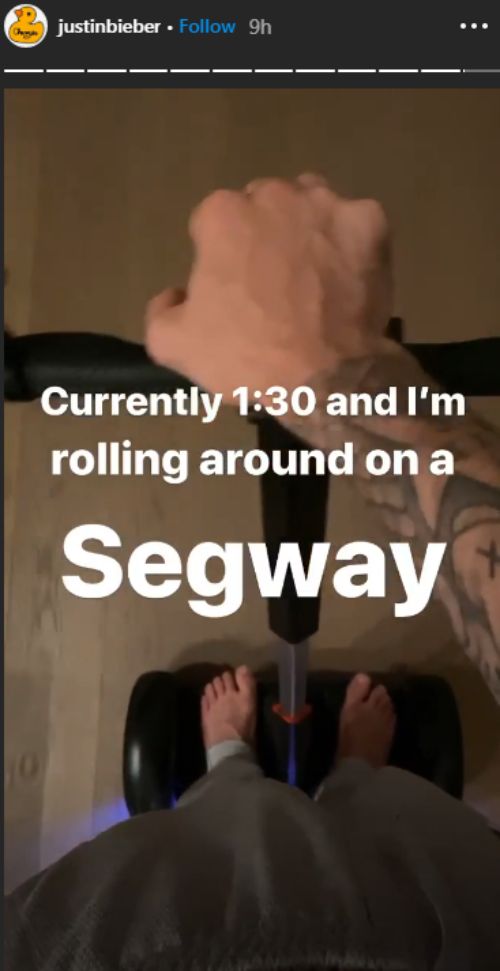 Bieber took Instagram to share a fun video of him rolling around on a segway