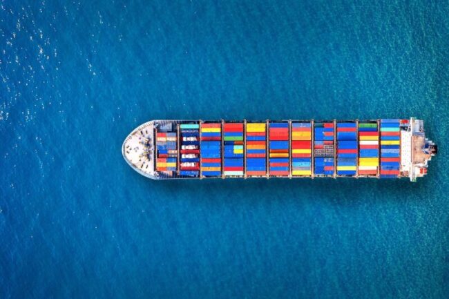 aerial view container cargo ship