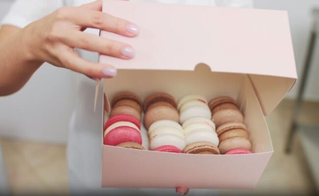 box of colored donuts