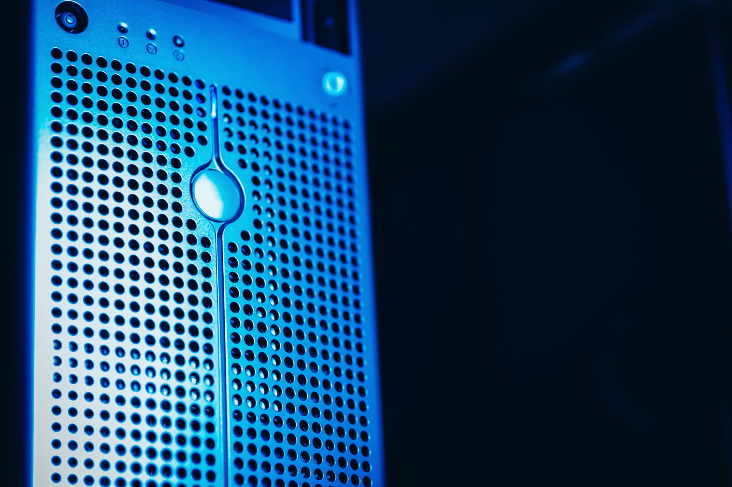 Modern server rack with blue lighting in a secure data center, illustrating privacy-focused VPS hosting infrastructure